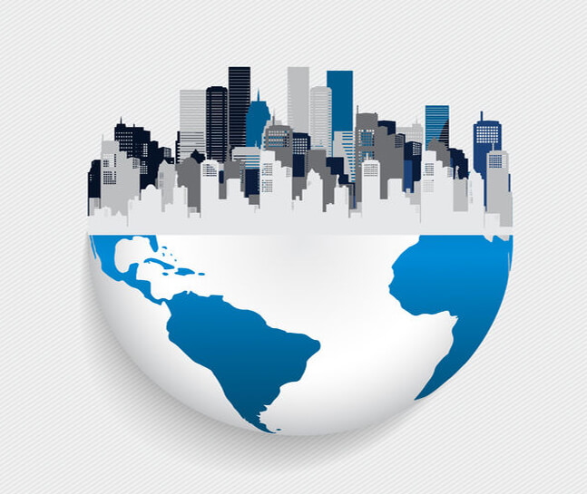Globe with skyline on top half